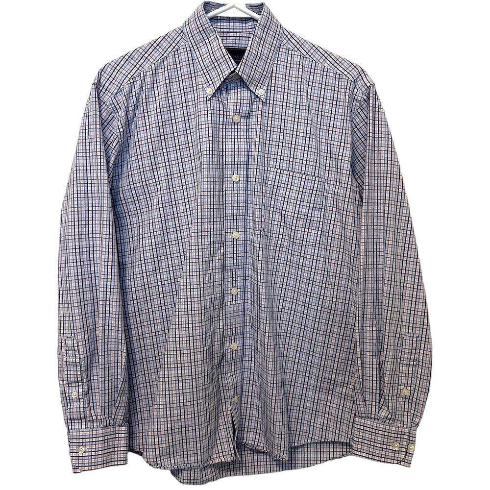 Charleston Threads Plaid Shirt White Blue Mens Medium